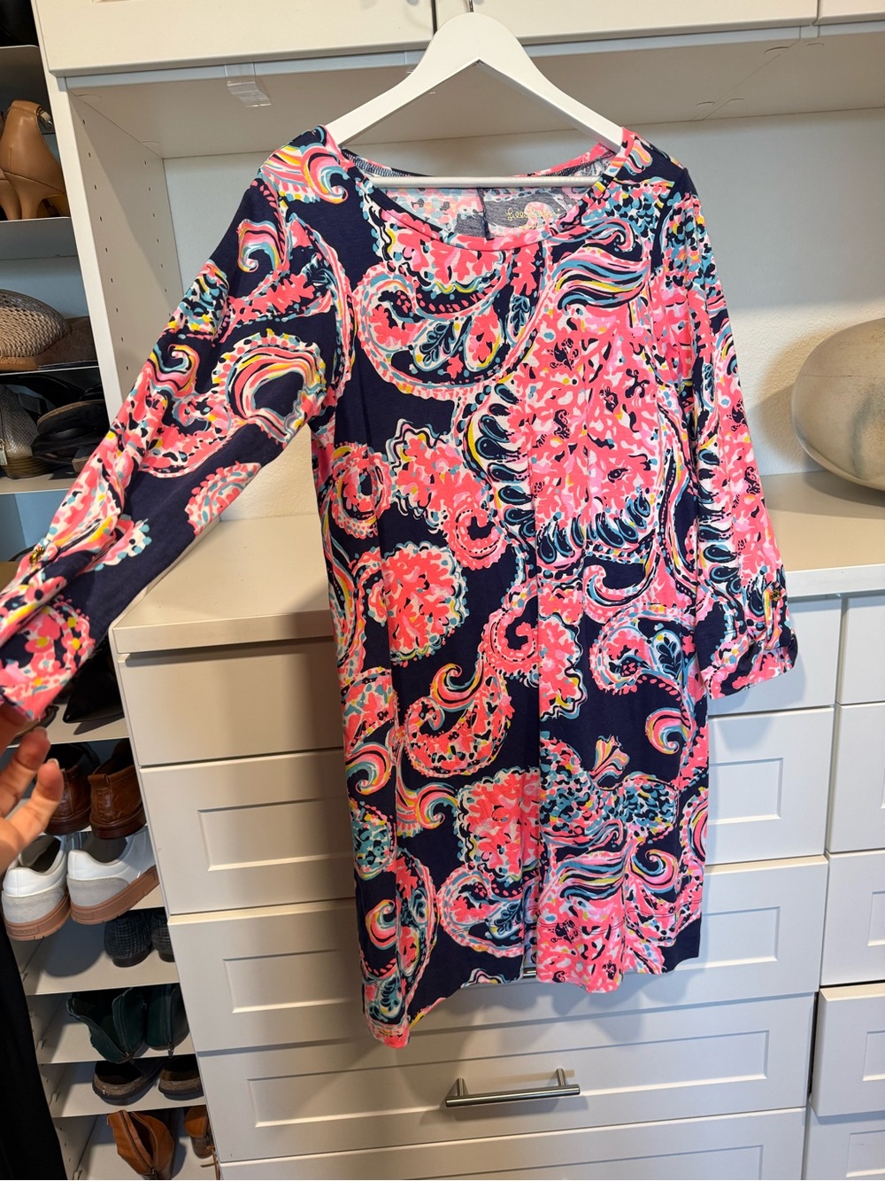 Lilly Pulitzer Navy Dress with Bright Pink Paisley Print